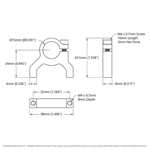 ServoCity 1400 Series 1-Side, 2-Post Clamping Mount (15mm Bore) ServoCity 1400 Series 1-Side, 2-Post Clamping Mount (15mm Bore)