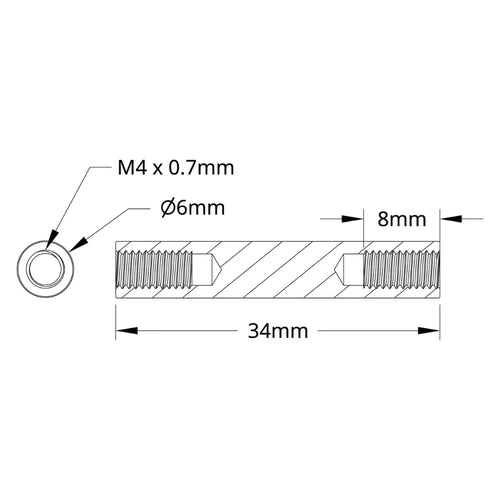 ServoCity 1501 Series M4 x 0.7mm Standoff (6mm OD, 34mm Length) - 4 Pack ServoCity 1501 Series M4 x 0.7mm Standoff (6mm OD, 34mm Length) - 4 Pack