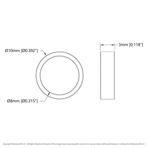 ServoCity 1522 Series 8mm ID Spacer (10mm OD, 3mm Length) - 4 Pack ServoCity 1522 Series 8mm ID Spacer (10mm OD, 3mm Length) - 4 Pack