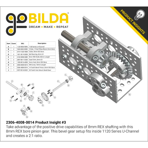 ServoCity 2306 Series, MOD 1.5, Clamping Pinion Bevel Gear (8mm REX™ Bore, 14 Tooth) ServoCity 2306 Series, MOD 1.5, Clamping Pinion Bevel Gear (8mm REX™ Bore, 14 Tooth)