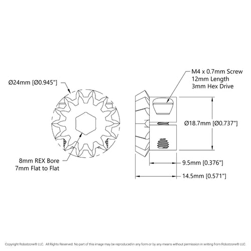 ServoCity 2306 Series, MOD 1.5, Clamping Pinion Bevel Gear (8mm REX™ Bore, 14 Tooth) ServoCity 2306 Series, MOD 1.5, Clamping Pinion Bevel Gear (8mm REX™ Bore, 14 Tooth)