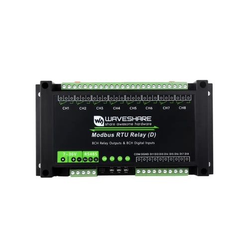 Waveshare Industrial Modbus RTU 8-Ch Relay Module w/ Digital Input & RS485 Interface Waveshare Industrial Modbus RTU 8-Ch Relay Module w/ Digital Input & RS485 Interface