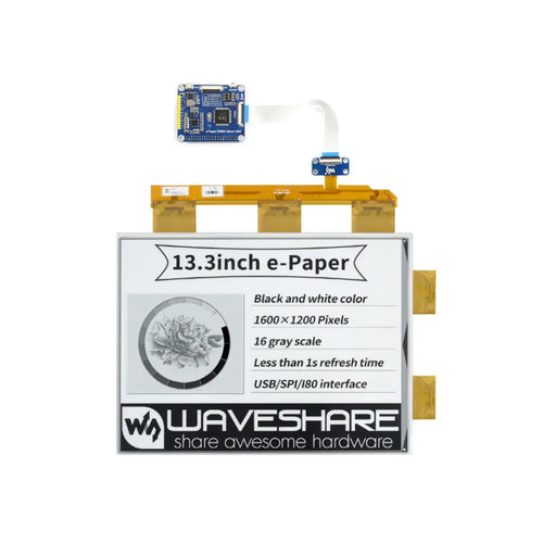 Waveshare 13.3-inch e-Paper Display HAT for Raspberry Pi, 1600x1200, Black/White