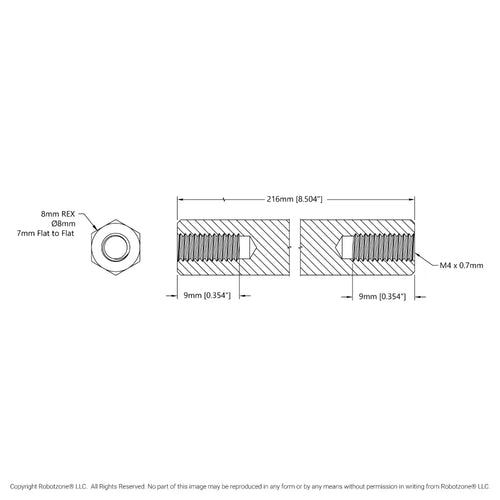 1516 Series 8mm REX™ Standoff (M4 x 0.7mm Threads, 216mm Length) - 4 Pack