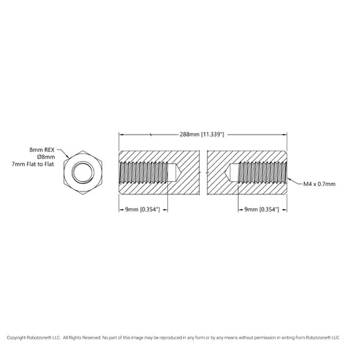 1516 Series 8mm REX™ Standoff (M4 x 0.7mm Threads, 288mm Length) - 4 Pack
