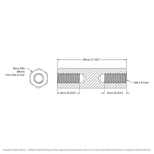 1516 Series 8mm REX™ Standoff (M4 x 0.7mm Threads, 28mm Length) - 4 Pack