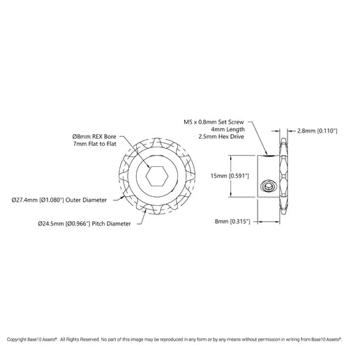 #25 Pitch Set-Screw Sprocket (8mm REX™ Bore, 12 Tooth)