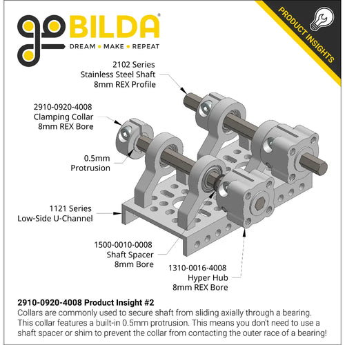 2910 Series Aluminum Clamping Collar (8mm REX™ ID x 20mm OD, 9mm Length)