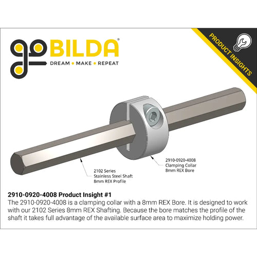2910 Series Aluminum Clamping Collar (8mm REX™ ID x 20mm OD, 9mm Length)