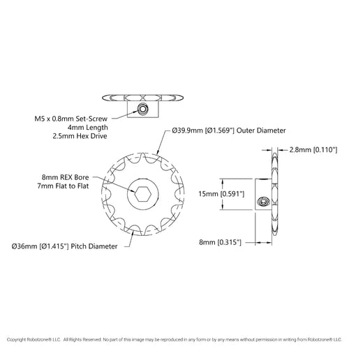 3307 Series 8mm Pitch Set Screw Sprocket (8mm REX™ Bore, 14 Tooth)