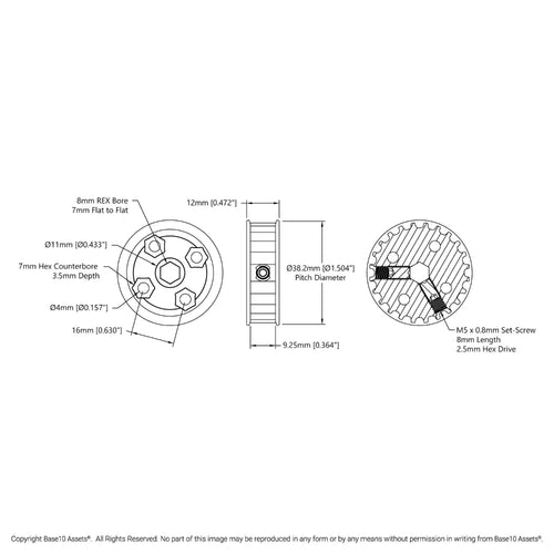 3417 Series 5mm HTD Pitch Set-Screw Pinion Timing Belt Pulley (8mm REX™ Bore, 24T)