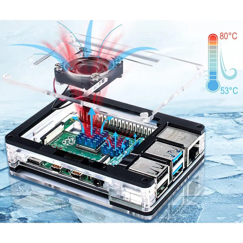 52Pi Acrylic 9-Layer Case w/ 4010 Fan & Heatsink for Raspberry Pi 5 (Transparent)