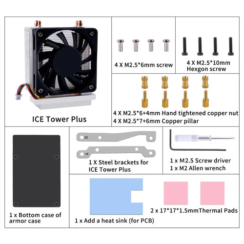 52Pi ICE Tower Plus Cooling System for Raspberry Pi 5 (Metallic)