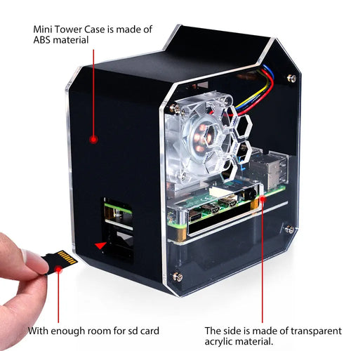 52Pi Mini NAS Tower Kit w/ ICE Tower Cooling & OLED Display for Pi 4B (Black)