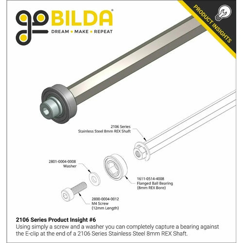 8mm REX™ Shaft w/ E-Clip (Stainless Steel, 312mm Length)