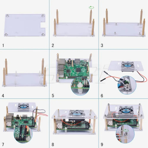 Acrylic Clear Enclosure w/ Cooling Fan and 3A 5V Power Supply for Raspberry Pi