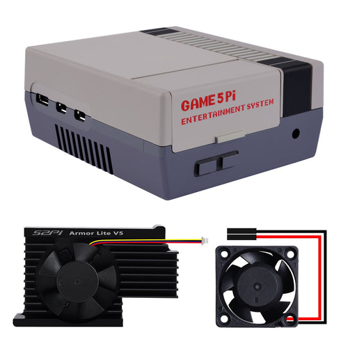 Game5 Pi Case Enclosure Shell w/ Armor Lite V5 Cooler for Raspberry Pi 5
