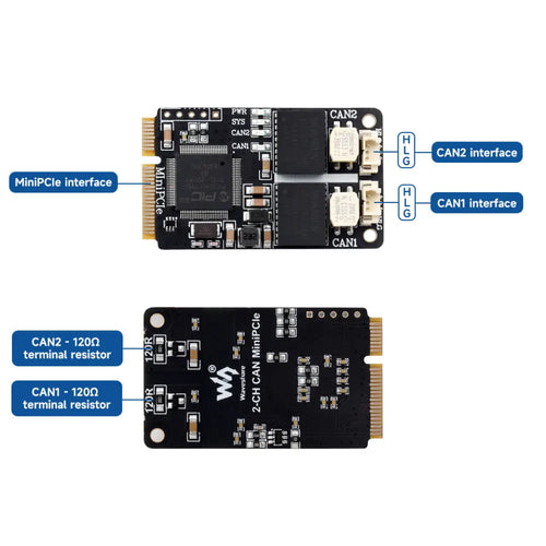 MiniPCIe Interface to 2-CH can Card, Supports Decoding & Analyzing Function of Multiple CAN Protocols, High-Performance Hardware Solution