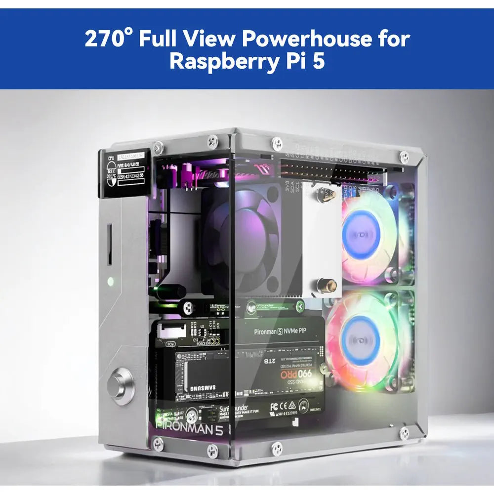 ラズベリーパイ5 4GB +PIRONMAN5 SSD512 GB付き Pironman 5 NVMe M.2 SSD PCIe Mini PC Case for Raspberry Pi 5