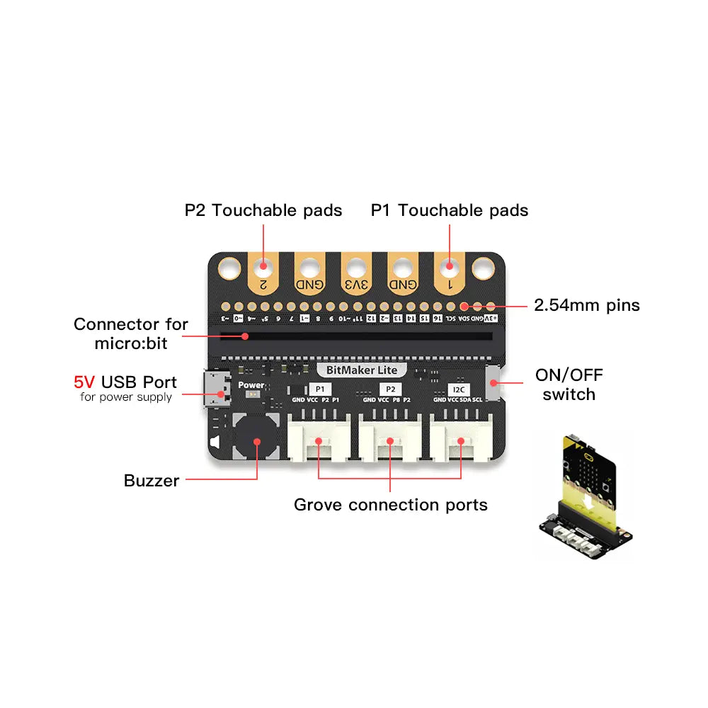 BitMaker Lite Grove Expansion Board for micro:bit (3 Grove Ports)