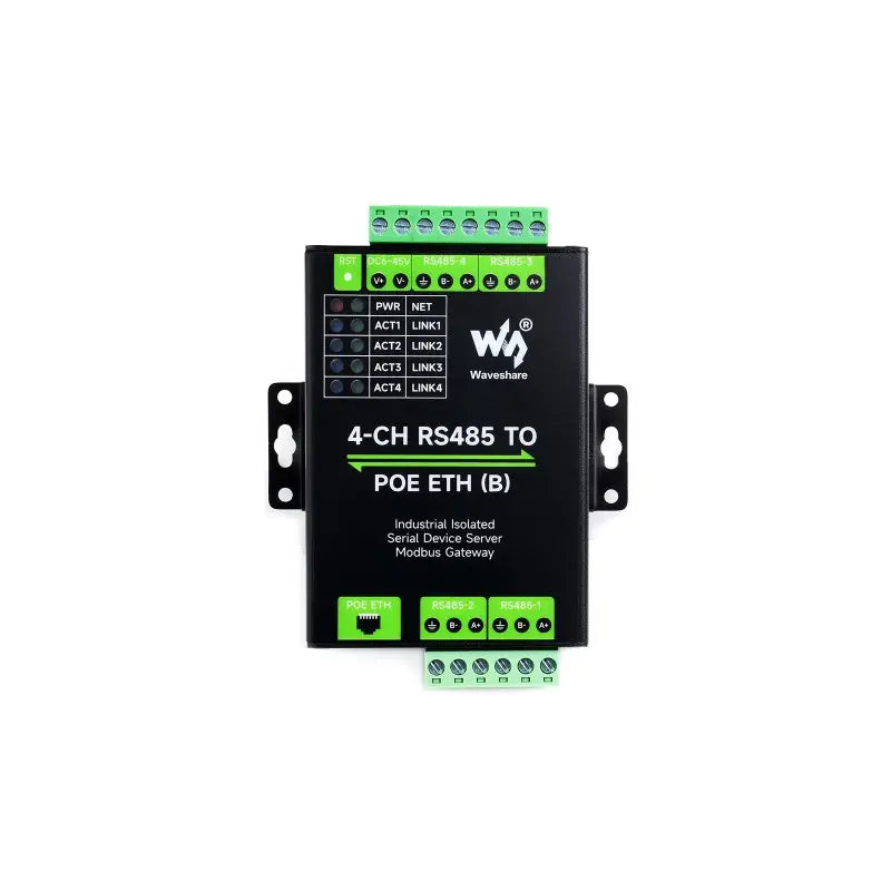 Waveshare 4-Channel RS485 to RJ45 Ethernet Serial Server w/ PoE Ethernet Port