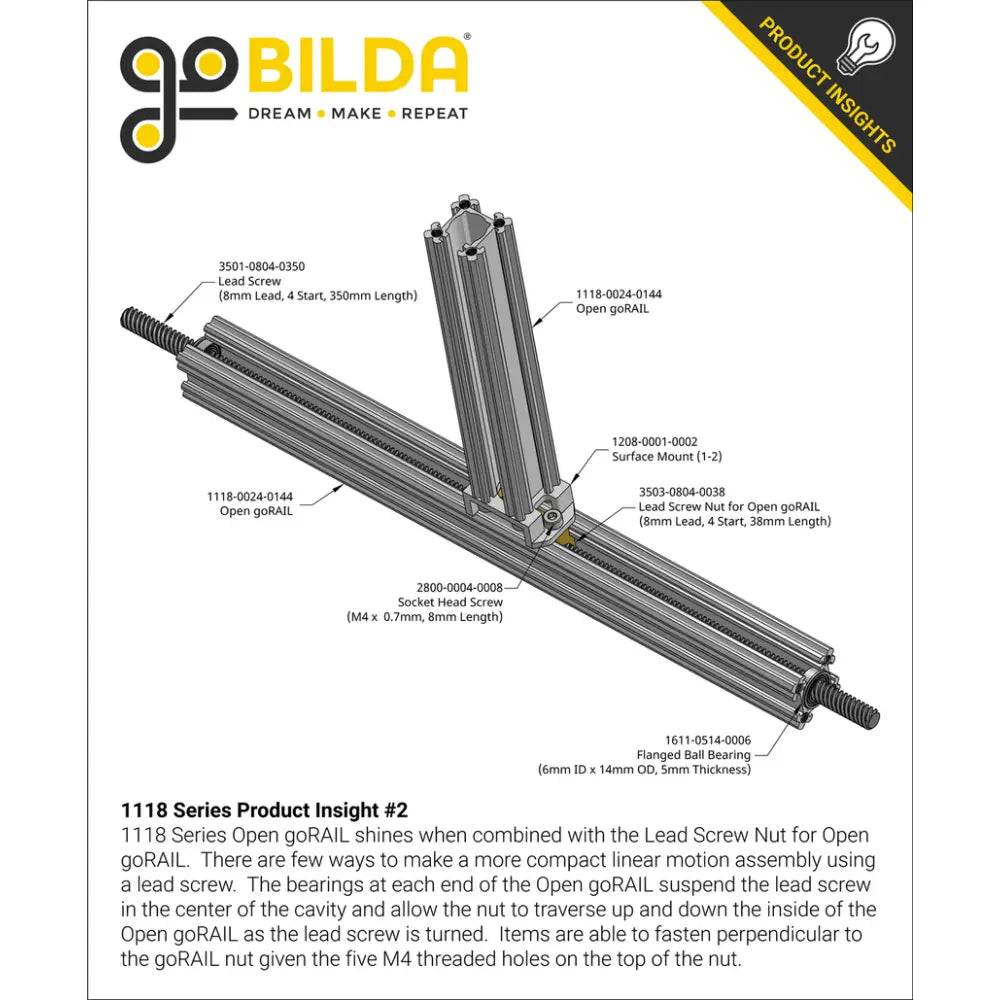 ServoCity 1118 Series Open goRAIL (72mm Length)