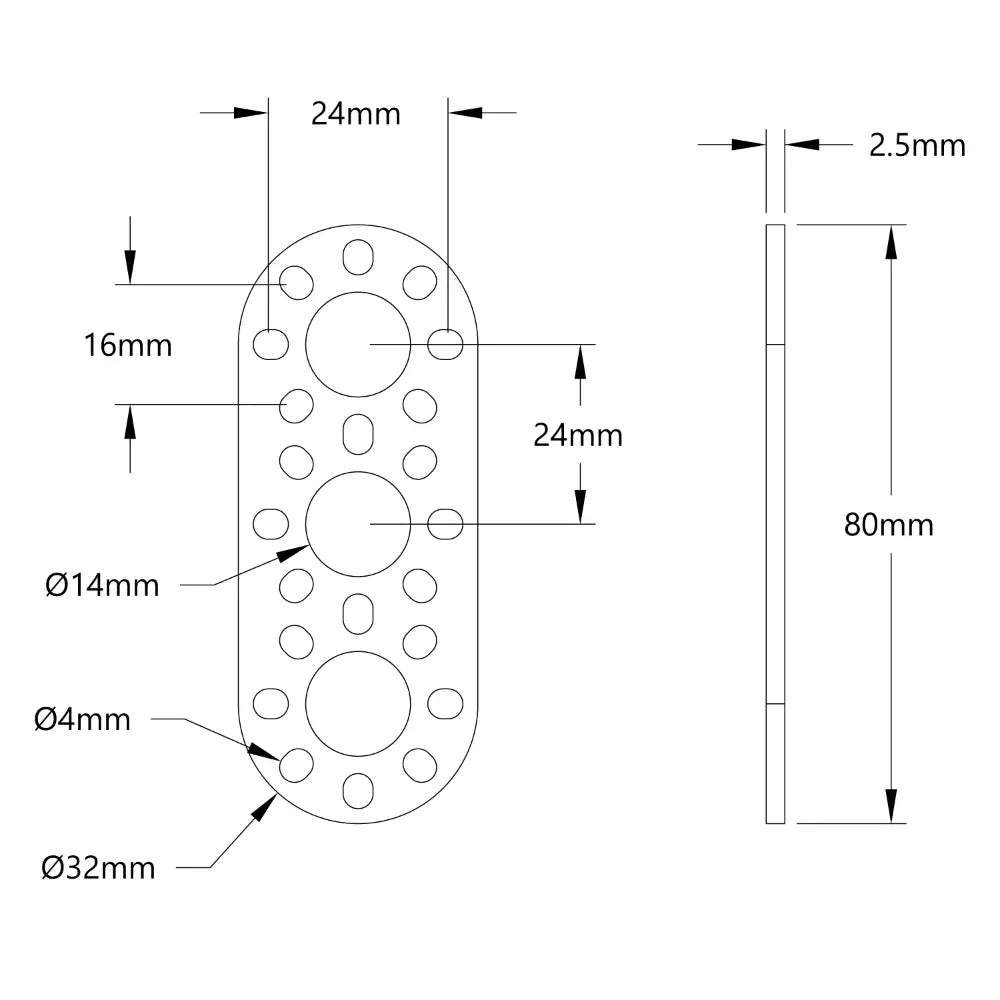 ServoCity 1105 Series Round-End Pattern Plate (3 Hole, 80mm Length)