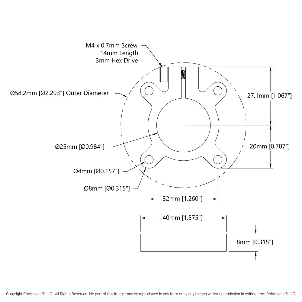 ServoCity 1305 Series Thru-Hole Clamping Hub (25mm Bore)