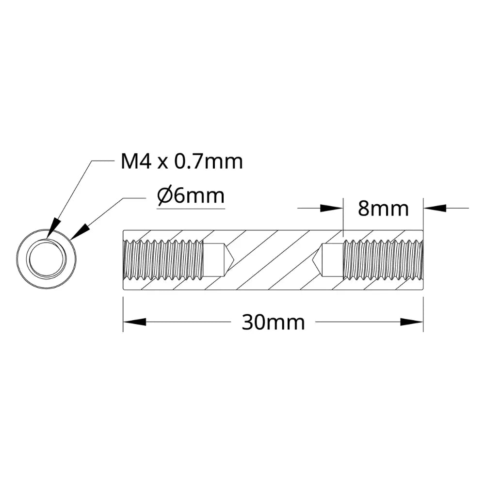 ServoCity 1501 Series M4 x 0.7mm Standoff (6mm OD, 30mm Length) - 4 Pack