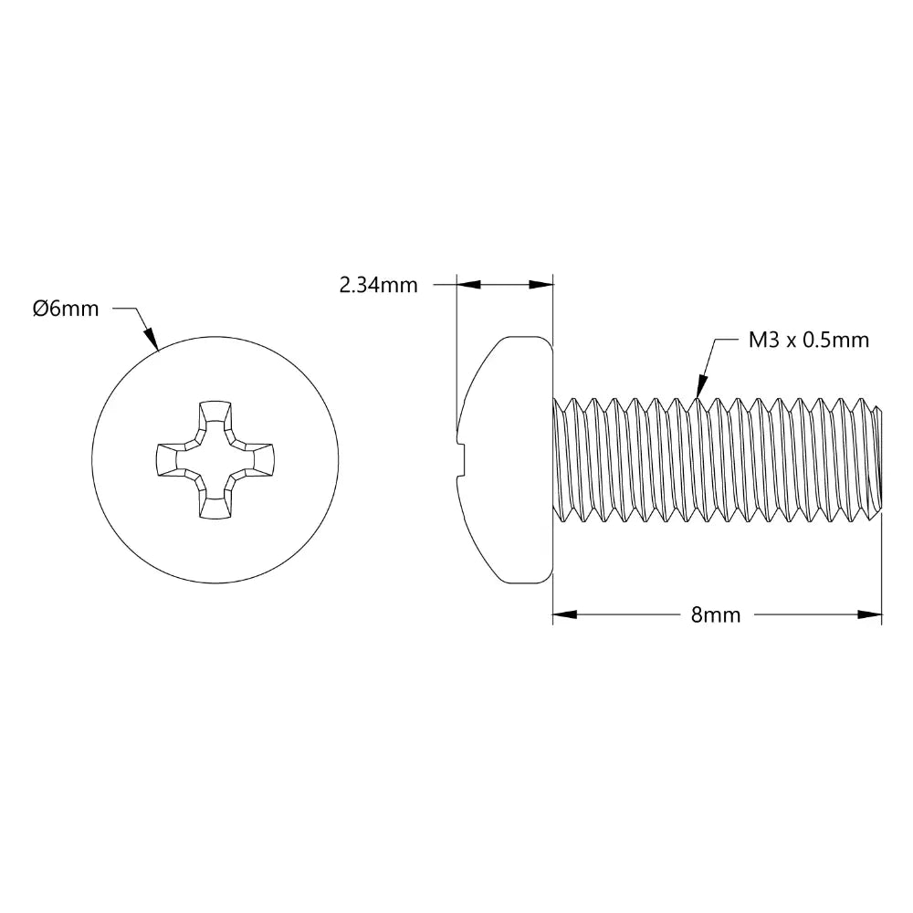 ServoCity M3 x 0.5mm Zinc-Plated Pan Head Screw (8mm Length) - 6 Pack