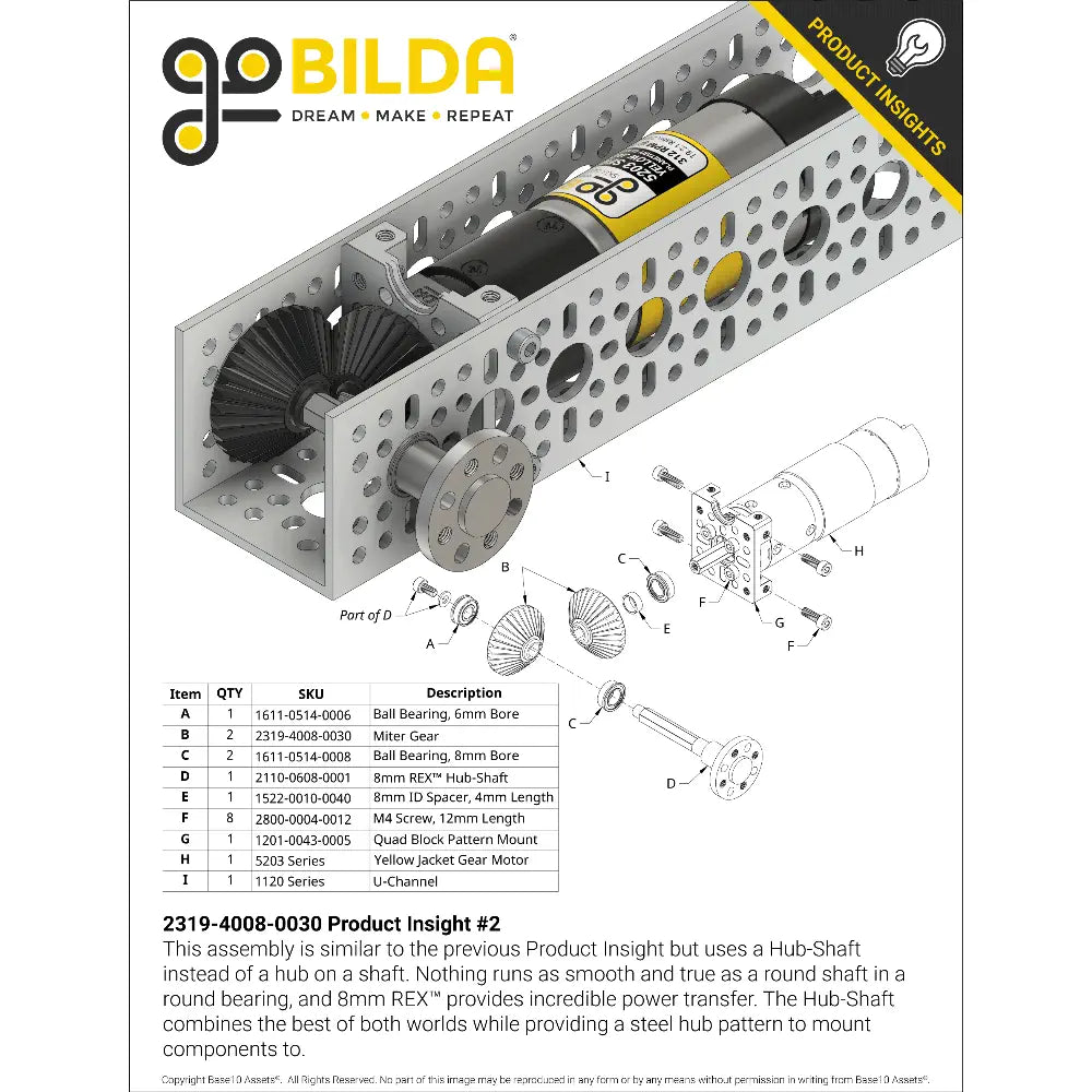 2319 Series MOD 1.25 Miter Gear (8mm REX™ Bore, 30 Tooth)