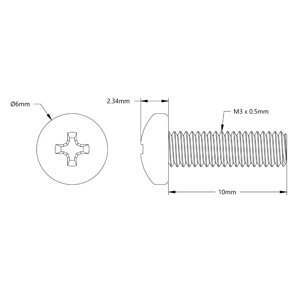 ServoCity M3 x 0.5mm Zinc-Plated Pan Head Screw (10mm Length) - 6 Pack