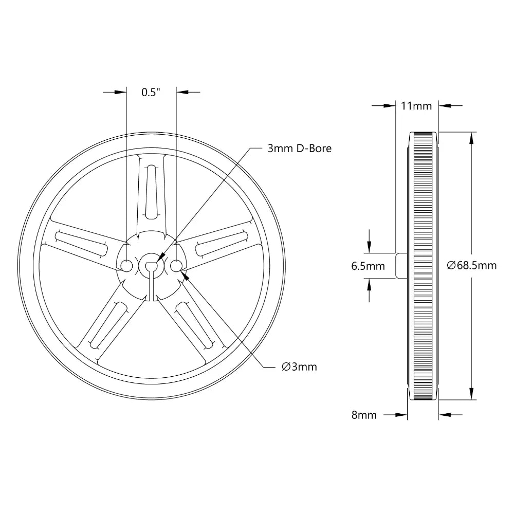 ServoCity 3602 Series Press-Fit Wheel (3mm D-Bore, 70mm Diameter) - 2 Pack