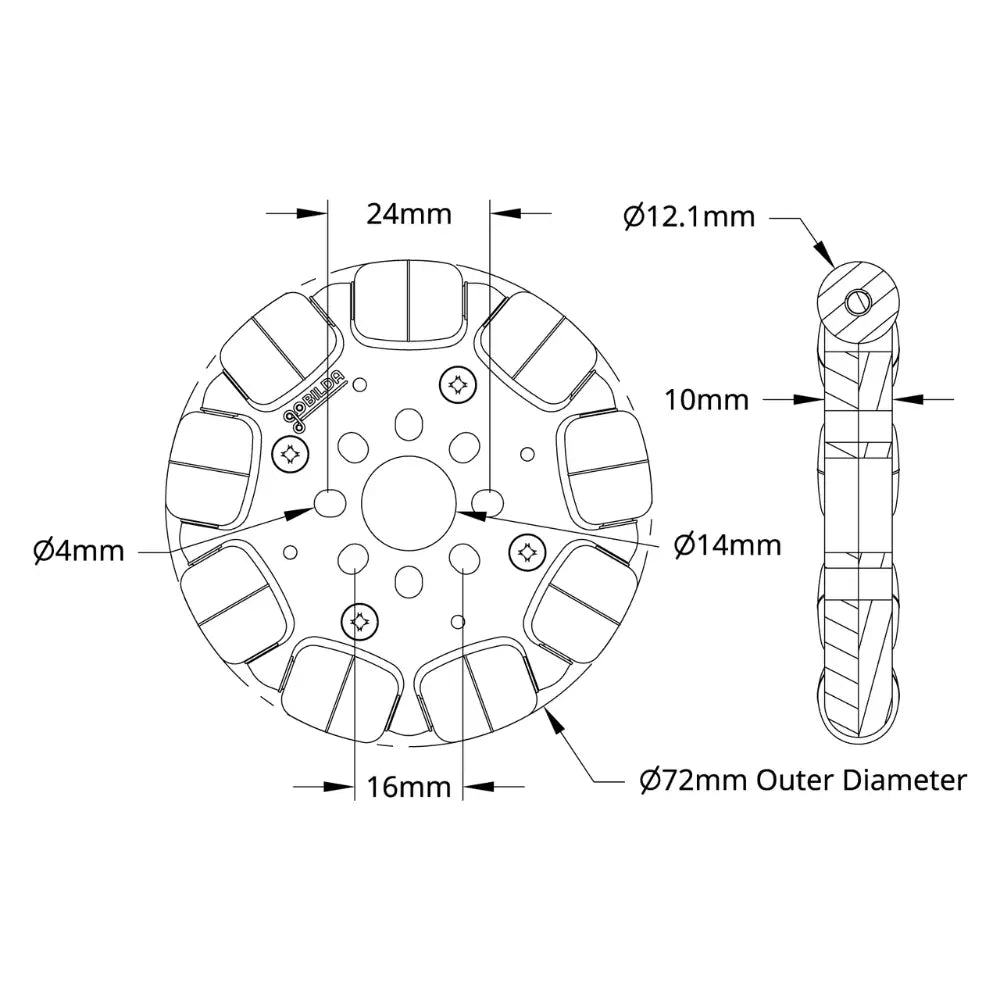 ServoCity 3604 Series Omni Wheel (14mm Bore, 72mm Diameter)
