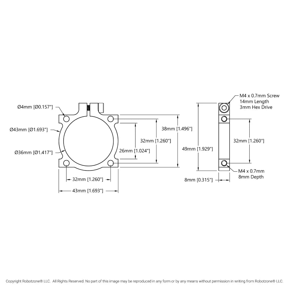 ServoCity 1401 Series 2-Side, 2-Post Clamping Mount (43mm Width, 36mm Bore)