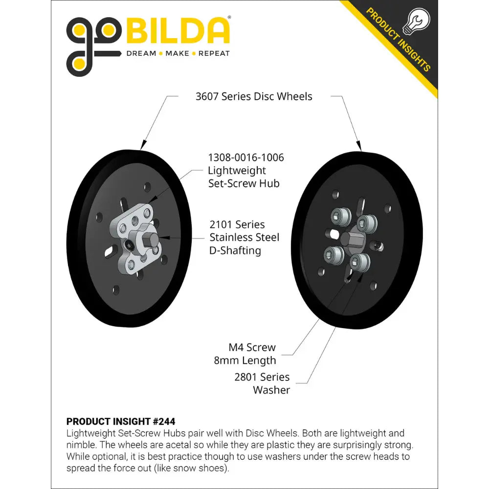 ServoCity 3607 Series Disc Wheel (14mm Bore, 48mm Diameter, Black) - 2 Pack