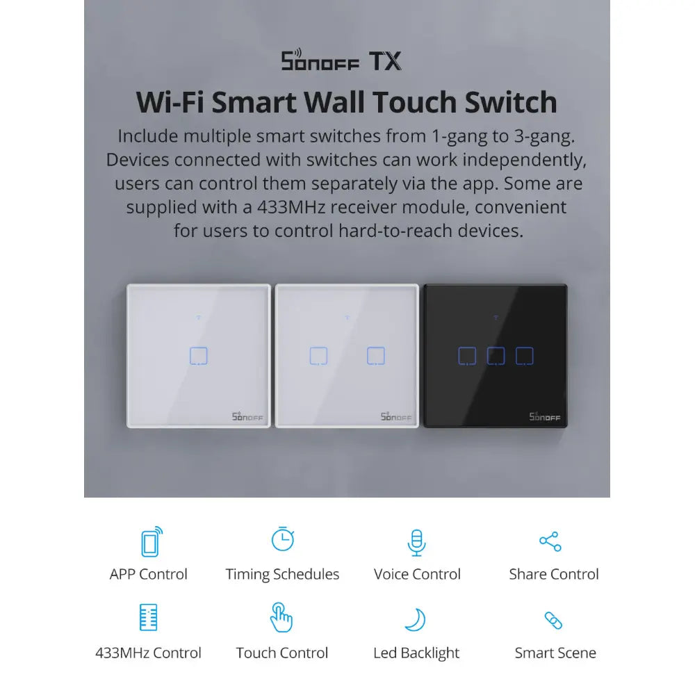 SONOFF TX Series WiFi Wall Switch (T2, UK, 2 Gang, White)