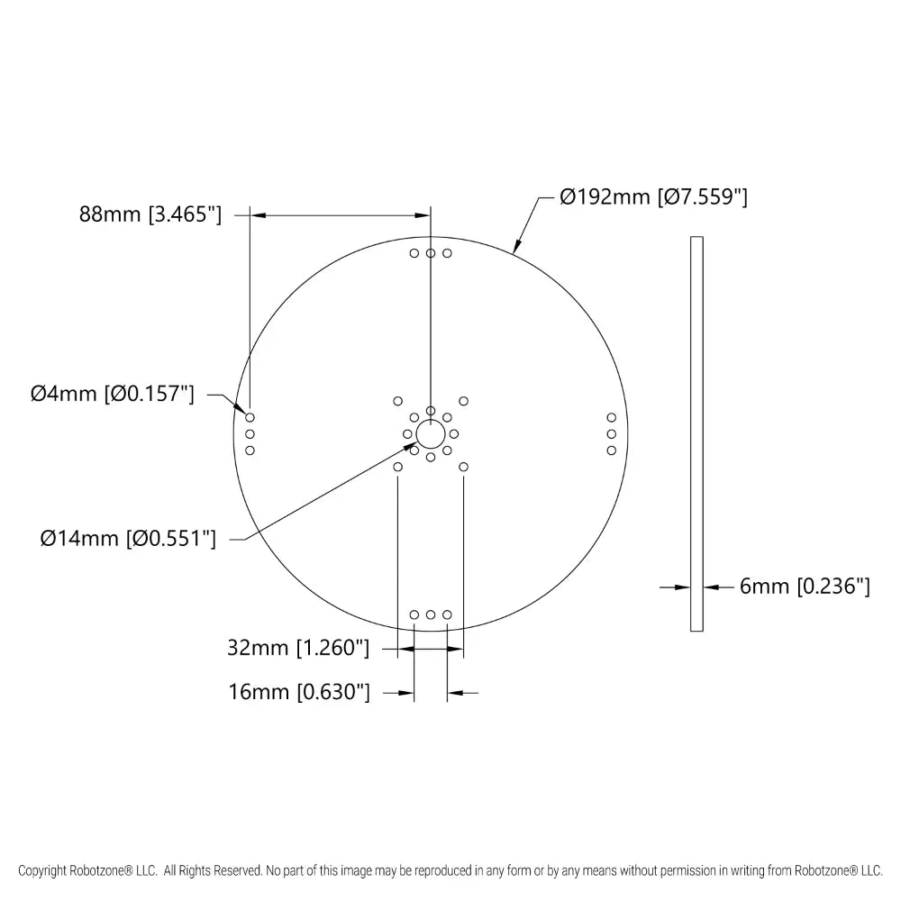 ServoCity Plastic Hub-Mount Disc (14mm Bore, 192mm Diameter)