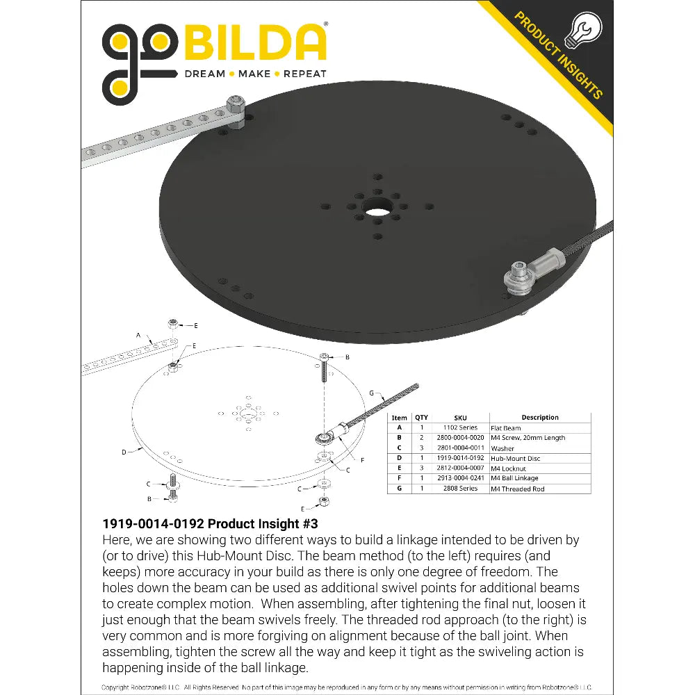 ServoCity Plastic Hub-Mount Disc (14mm Bore, 192mm Diameter)