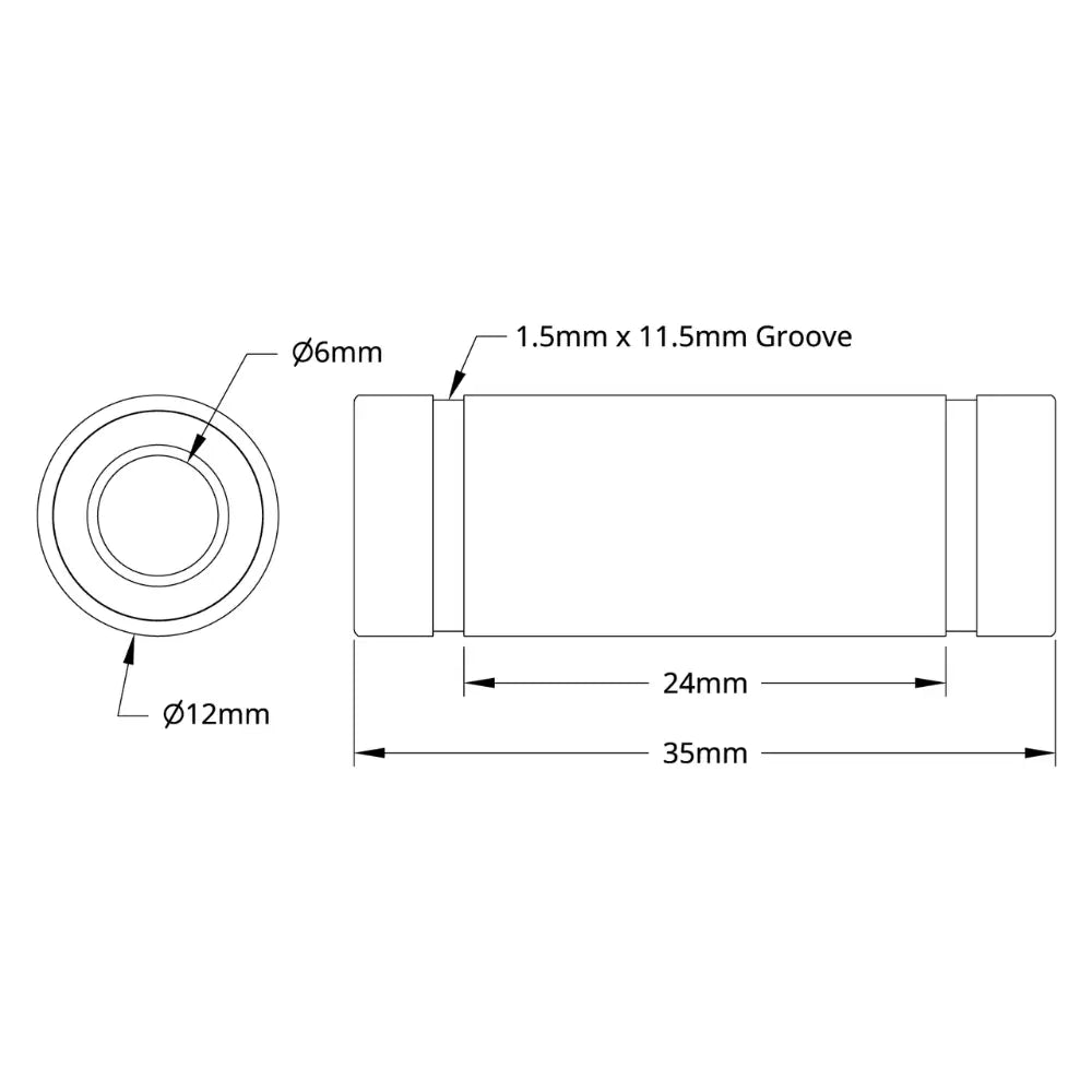 ServoCity 6mm ID Linear Ball Bearing (12mm OD, 35mm Length) - 2 Pack