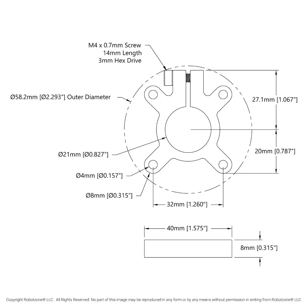 ServoCity 1305 Series Thru-Hole Clamping Hub (21mm Bore)
