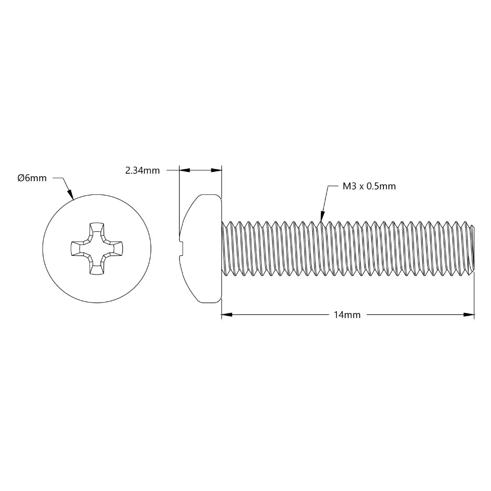 ServoCity M3 x 0.5mm Zinc-Plated Pan Head Screw (14mm Length) - 6 Pack
