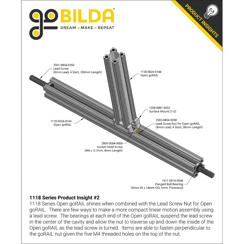 ServoCity 1118 Series Open GoRAIL (336mm Length)