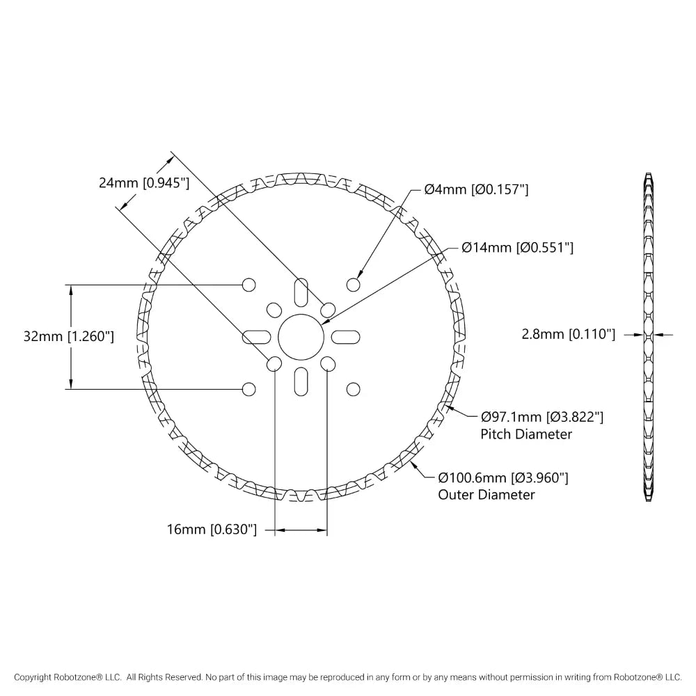 ServoCity #25 Pitch Hub-Mount Sprocket (14mm Bore, 48 Tooth)