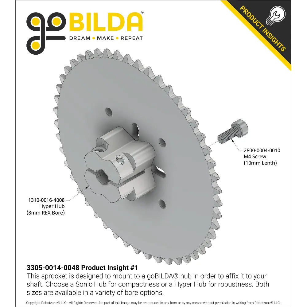 ServoCity #25 Pitch Hub-Mount Sprocket (14mm Bore, 48 Tooth)