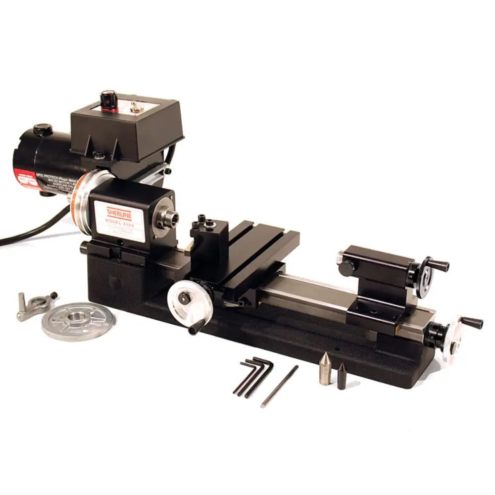 Sherline 8-Inch Tabletop Lathe with Zero Adjustable Handwheels Without Headstock or Speed Controller (Metric)