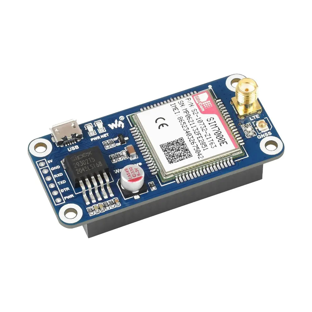 Waveshare SIM7000E NB-IoT / Cat-M / EDGE / GPRS HAT for Raspberry Pi, GNSS (Europe, Africa, Australia, Southeast Asia)