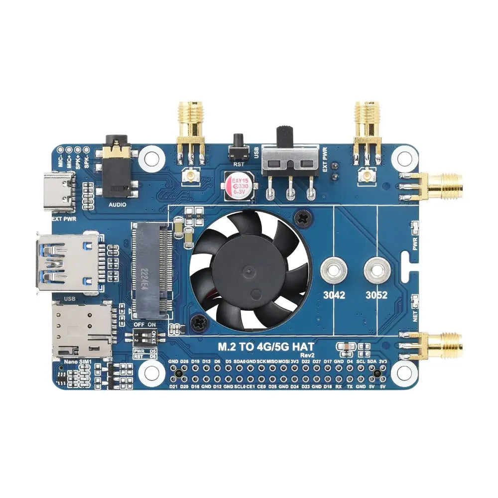 Waveshare RM500U-CNV 5G HAT for Raspberry Pi, Quad Antenna LTE-A, Multi Band, 5G/4G/3G (Case, EU)