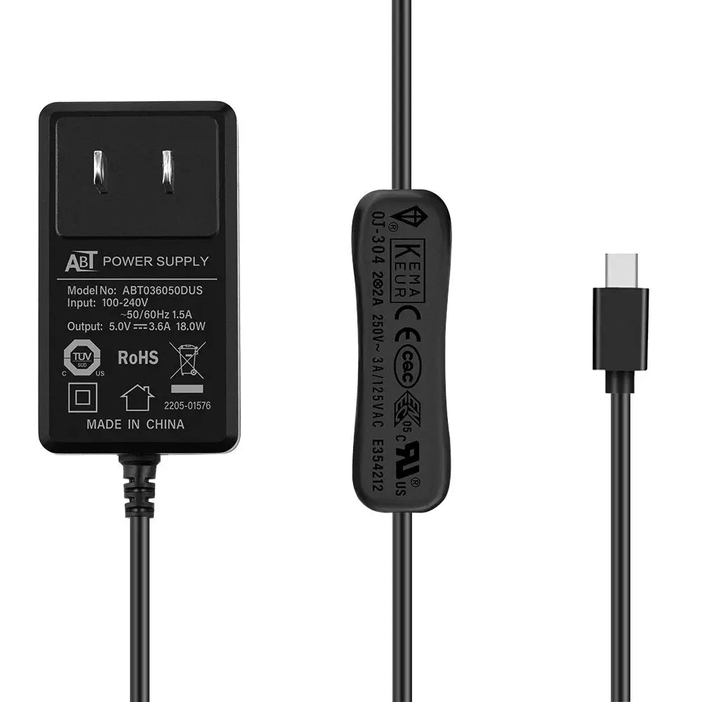 52Pi 5V 3.6A US Plug Power Supply Adapter w/ Switch-on/off Cable