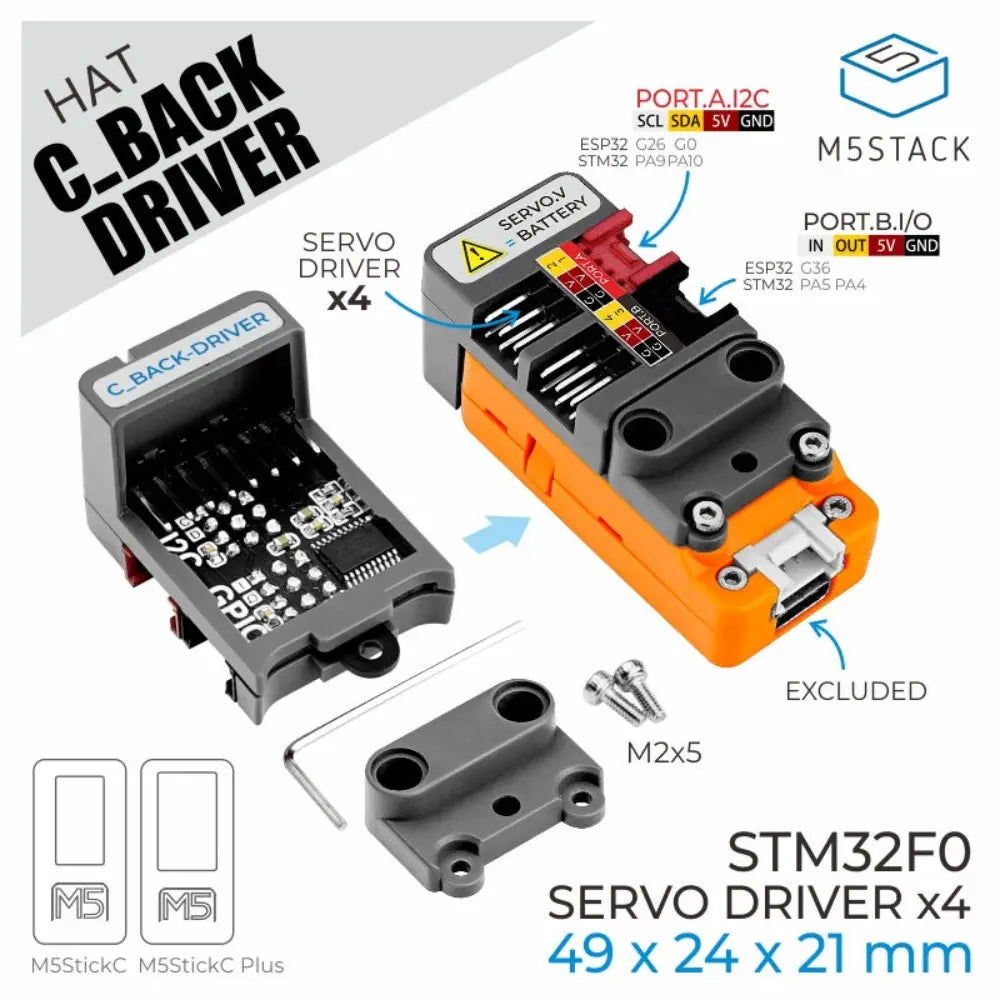 M5Stack C-Back HAT w/ Servo Driver for M5StickC (STM32F0)